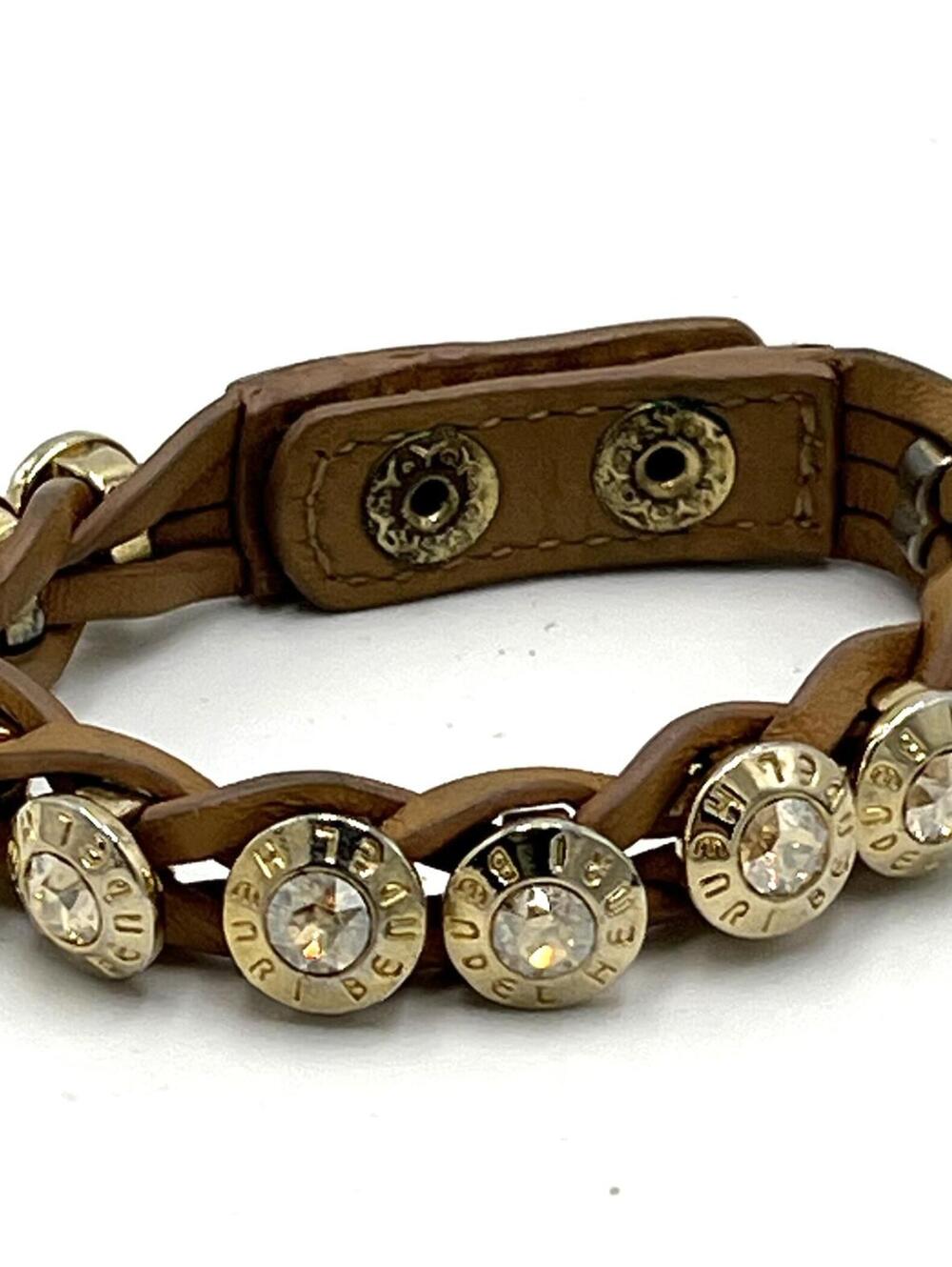 Henri Bendel Goldtone Rhinestone Leather Braid Snap Bracelet